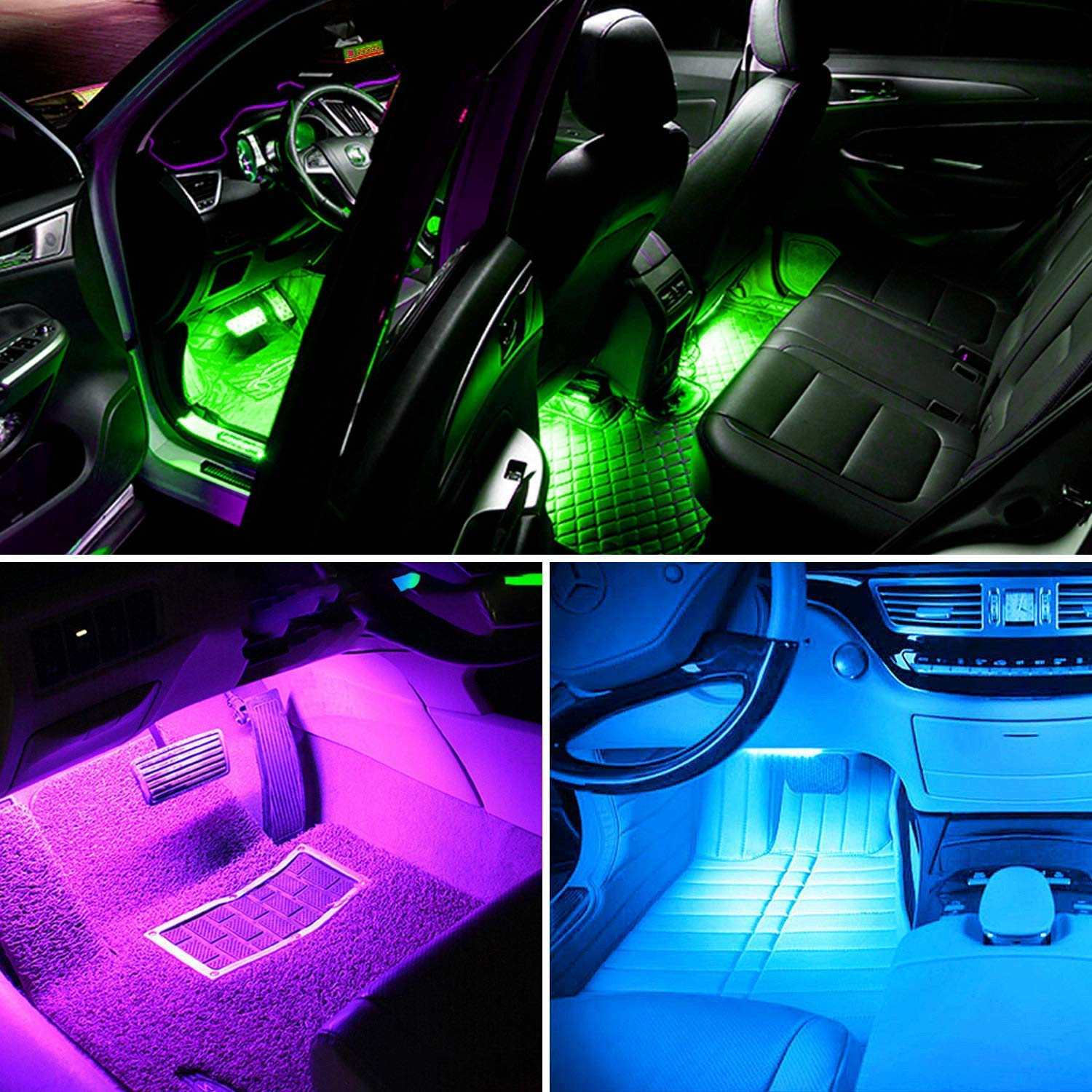 MICTUNING RGB Car Interior Lights - 4pcs 48 LEDs Car LED Strip